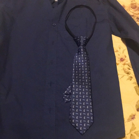 Navy Blue Boys Shirt with Tie. - Picture 5 of 5